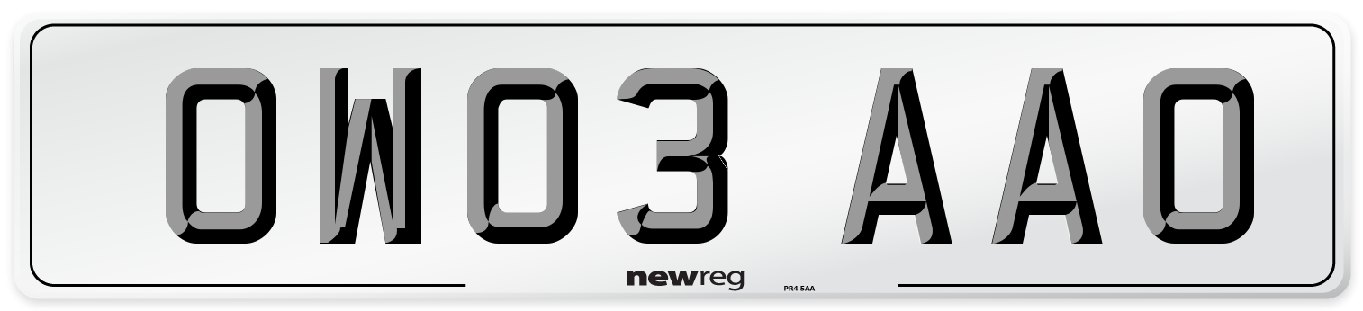 OW03 AAO Number Plate from New Reg